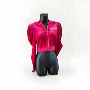 Akira Bright Pink Sweater Velvet Jacket Zip  Sweatshirt Women’s Small Cropped